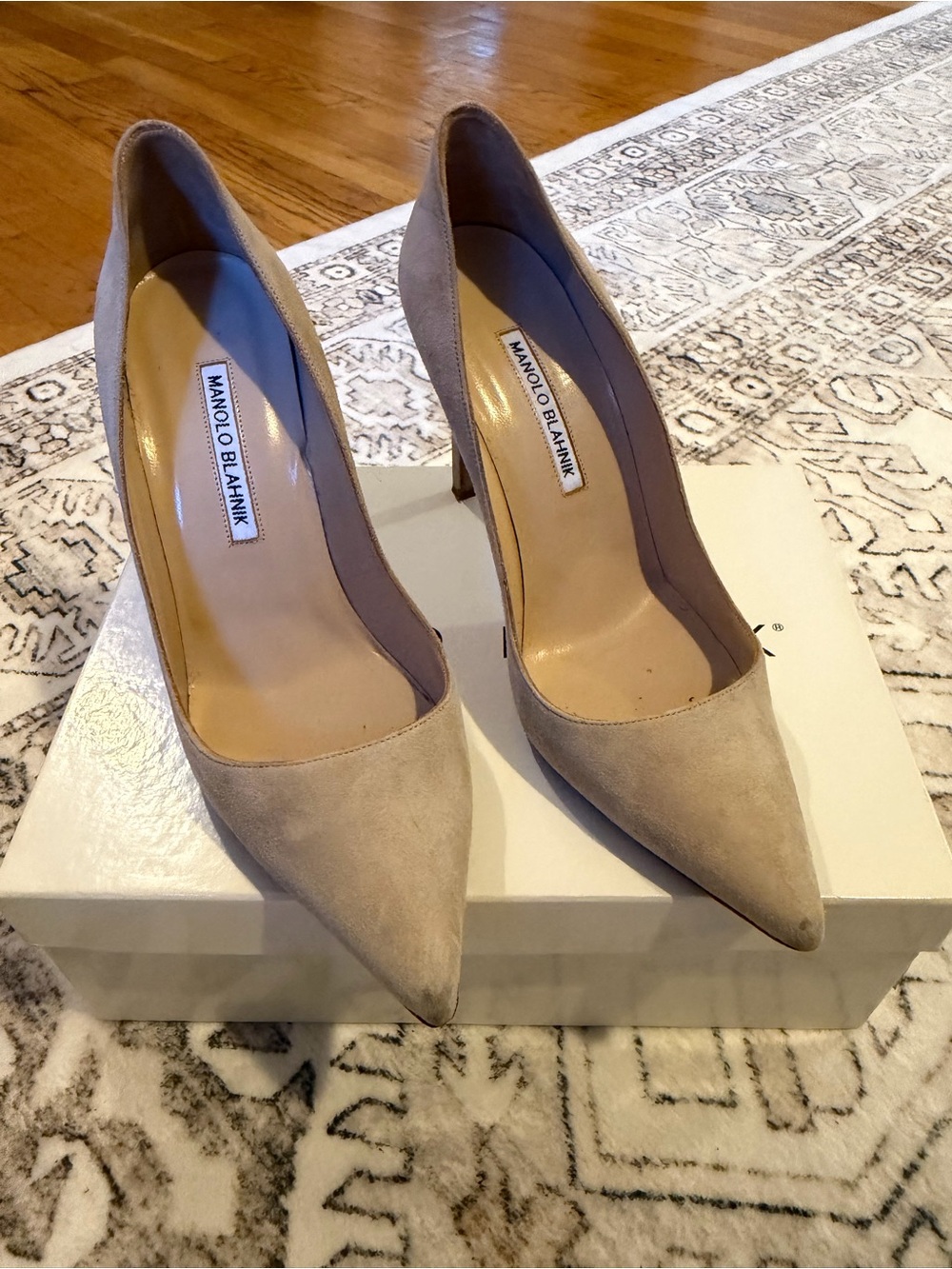 Manolo Blahnik Beige Suede Pointed-Toe Pumps